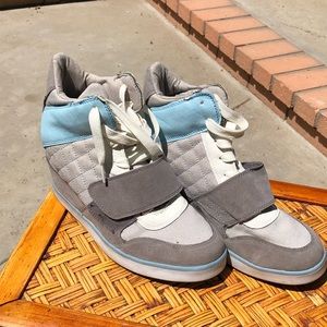 Blue and Grey Sneaker Wedges